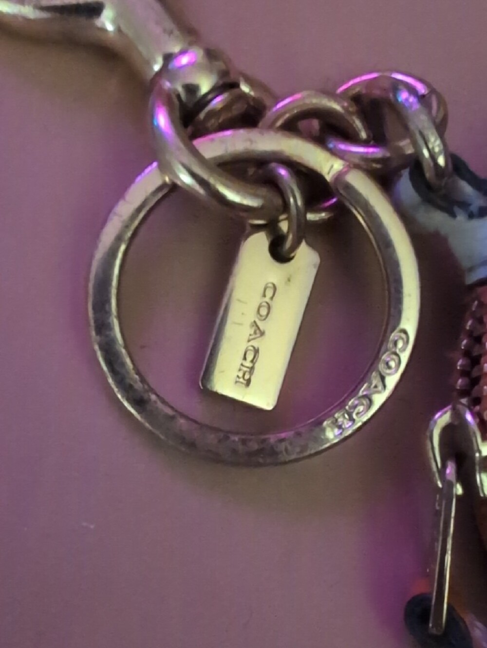 Coach Round Leather Key Ring Pouch with Multicolor Retro Coach Stamp - Picture 3 of 4